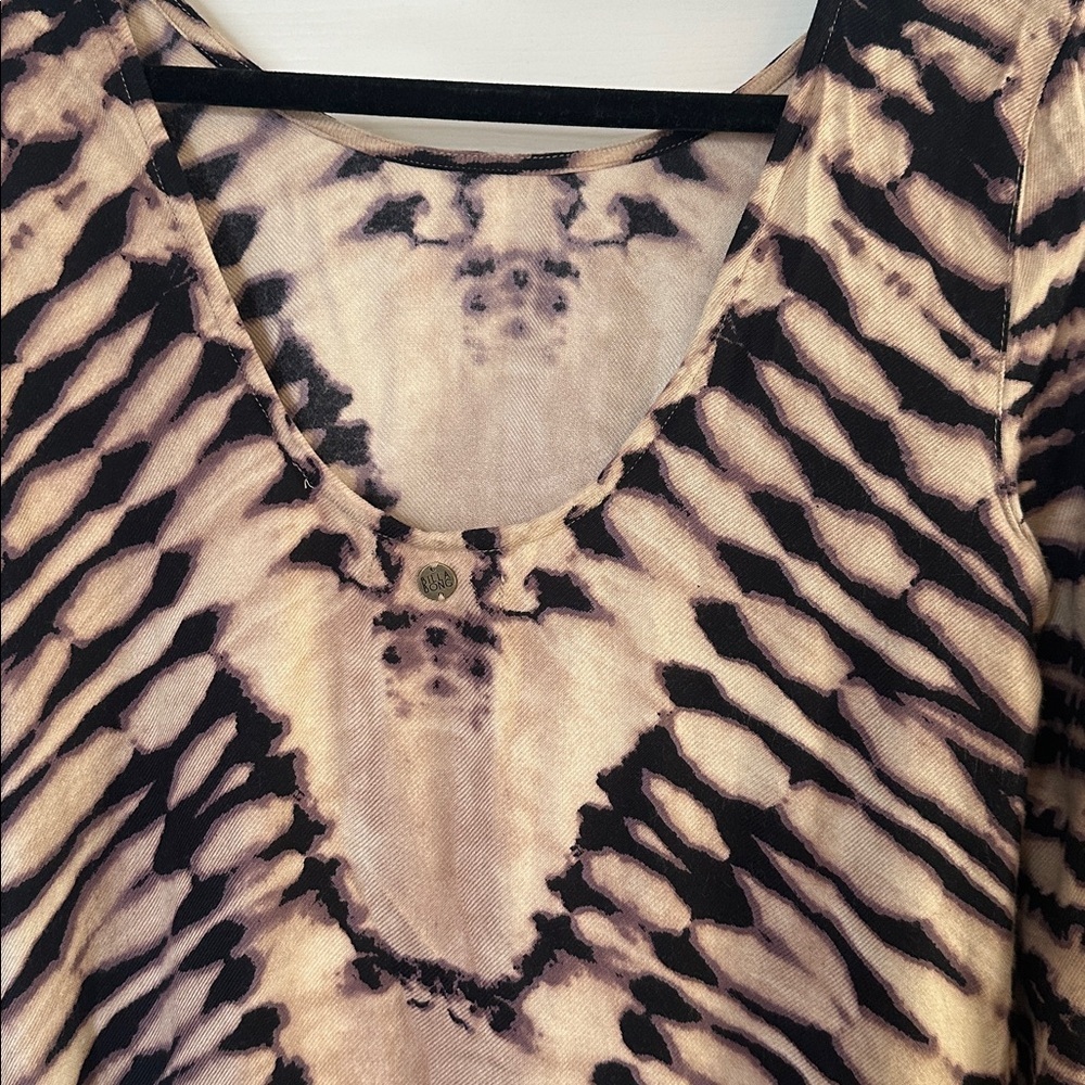 Billabong Gypsy Daze Mini Dress small tie dye long sleeve boho tan black - Picture 5 of 6